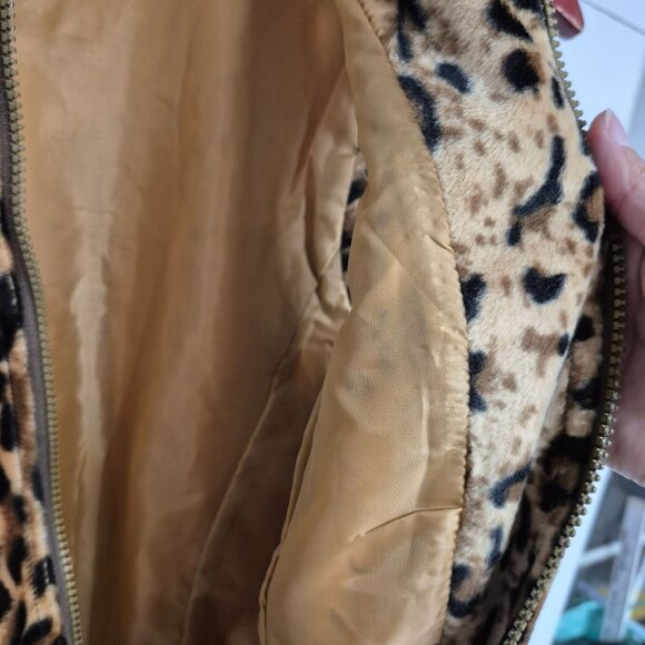 Leopard Print Faux Fur Zip-Up Vest Sleeveless S By Jordan Polyester Womens - Picture 5 of 6